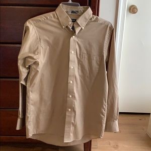 Izod tan twill button down shirt